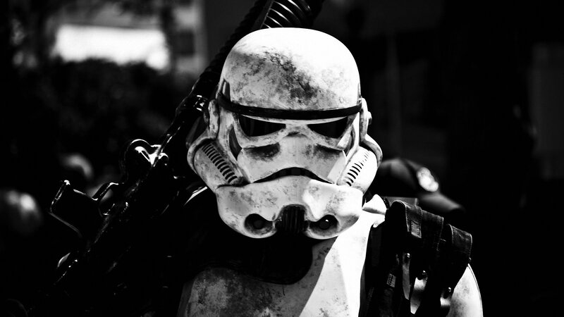 Stormtrooper Helmet — Black, Dramatic, Photograph, Gun