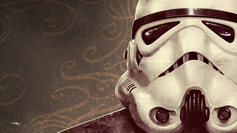 Stormtrooper Helmet — White, Dramatic, Digital Art, Swirls, Background