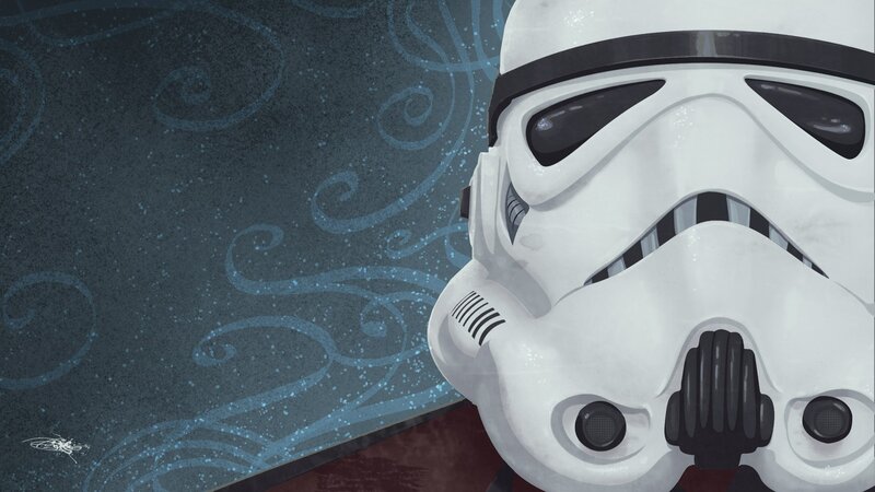 Stormtrooper Helmet — White, Dramatic, Digital Art, Swirls