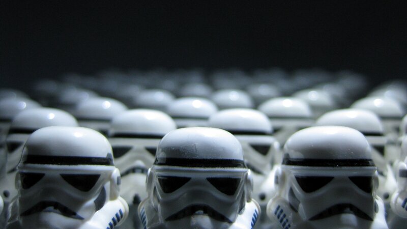Stormtrooper Helmets — White, Dramatic, Photograph, Dark Background, Black