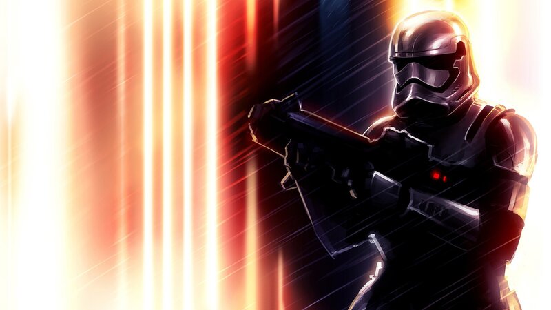 Stormtrooper Holding Blaster — Black, Dramatic