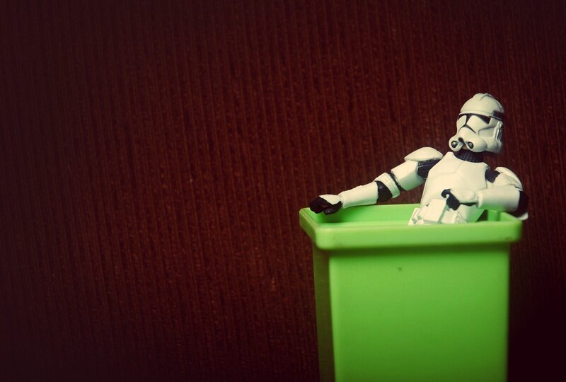 Stormtrooper in a green bin