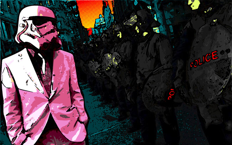 Stormtrooper in Pink Suit — Dramatic, Night, Digital Art, Police Officers