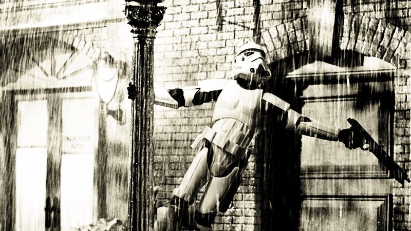 Stormtrooper in Rain — Black, Dramatic, Photograph, Brick Wall, Column