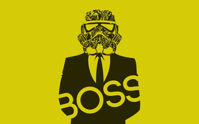 Stormtrooper in Suit — Yellow, Confident, Vector Art