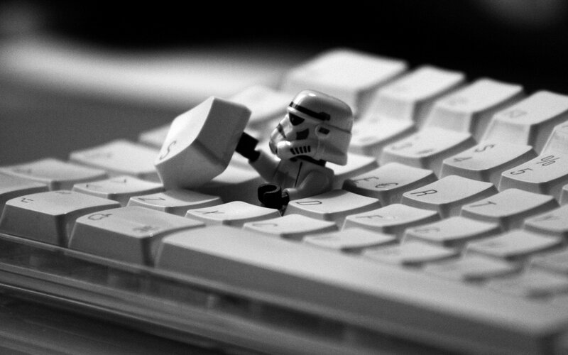 Stormtrooper on Keyboard — Black, Dramatic, Photograph, Toy Figure