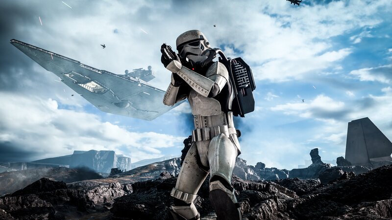 Stormtrooper on Rocky Terrain — Gray, Dramatic, Afternoon, Digital Art