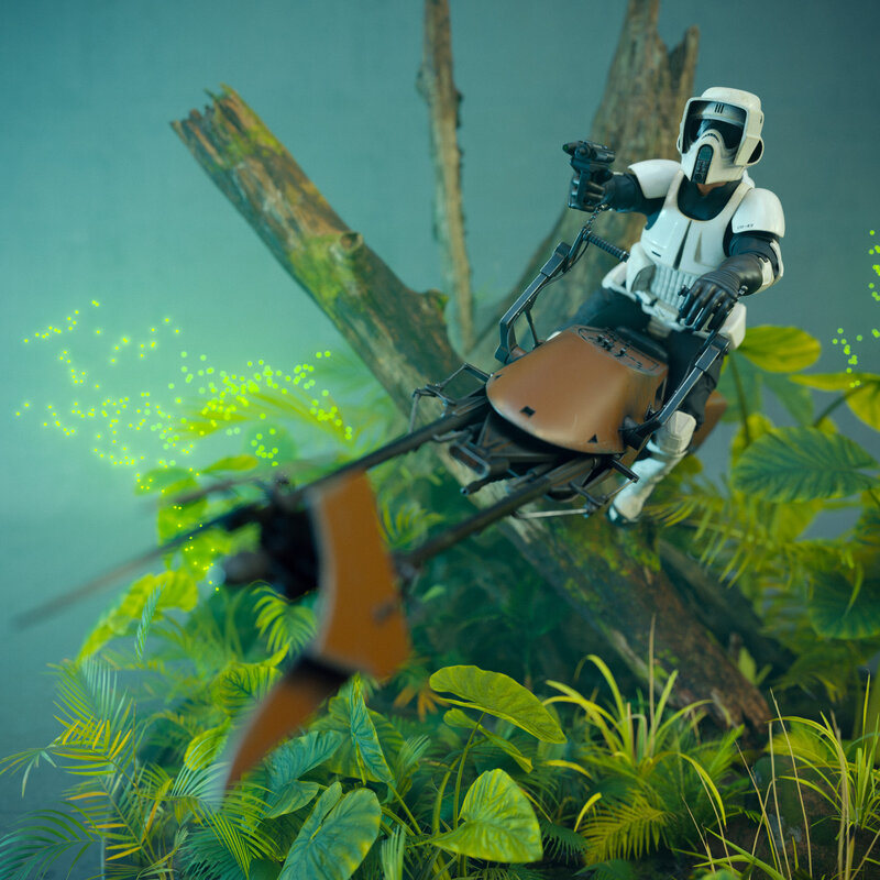 Stormtrooper on Speeder Bike — Green, Dramatic, Digital Art