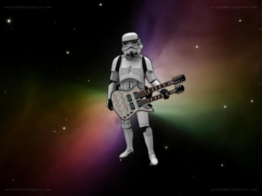 Stormtrooper with guitar in space