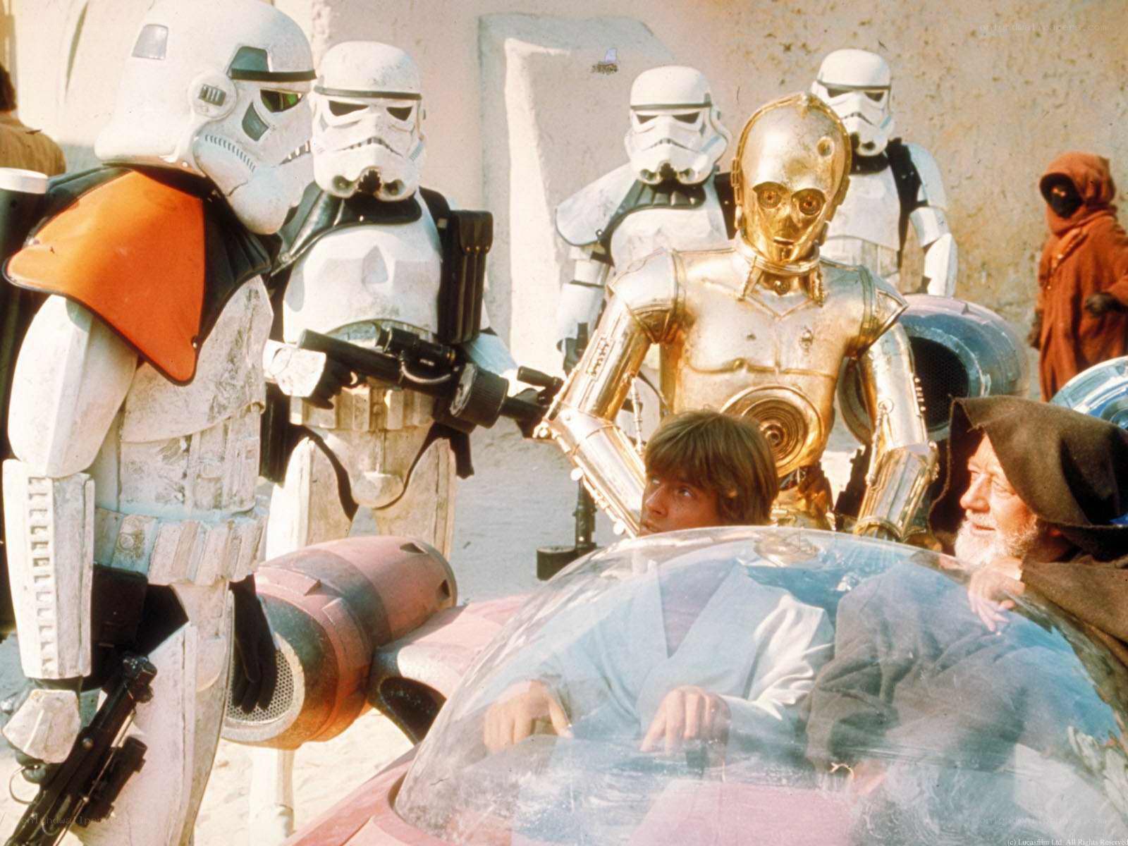 Stormtroopers confront Luke and Obi-Wan