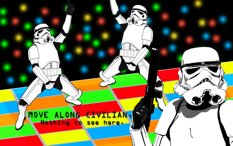 Stormtroopers dancing at a disco