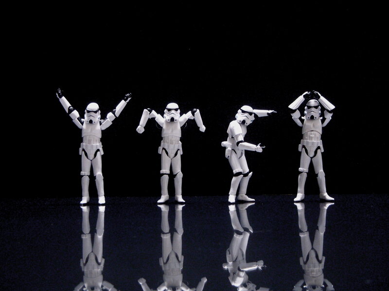 Stormtroopers dancing in unison
