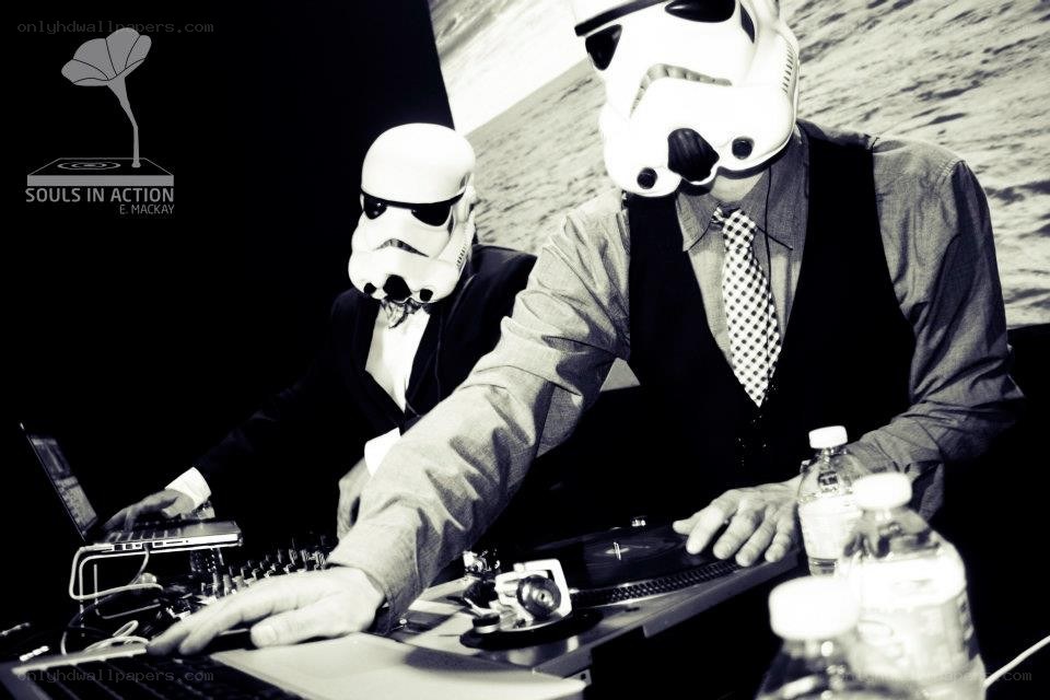 Stormtroopers DJing at an event