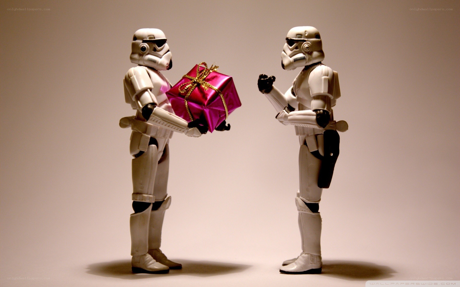 Stormtroopers exchanging gift