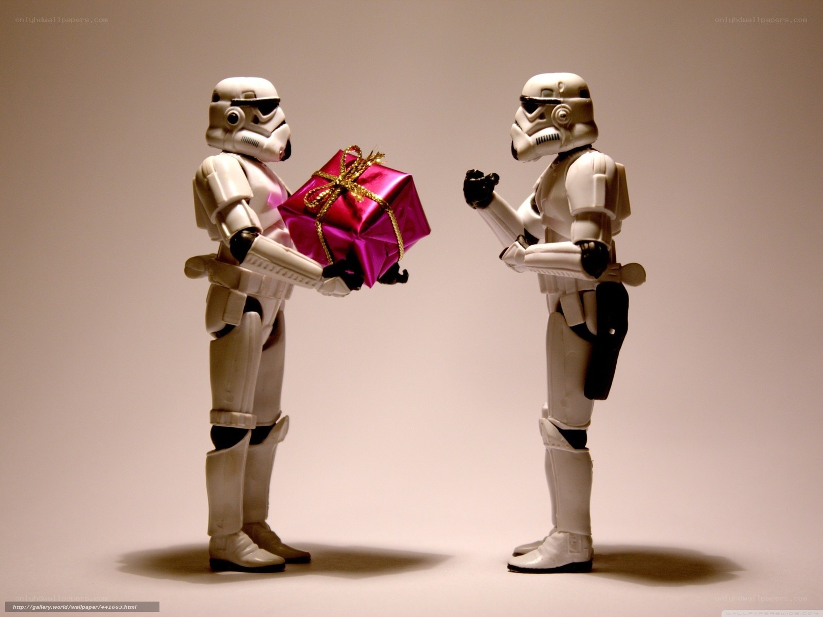 Stormtroopers exchanging gift