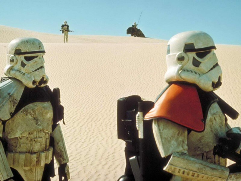 Stormtroopers in a desert landscape