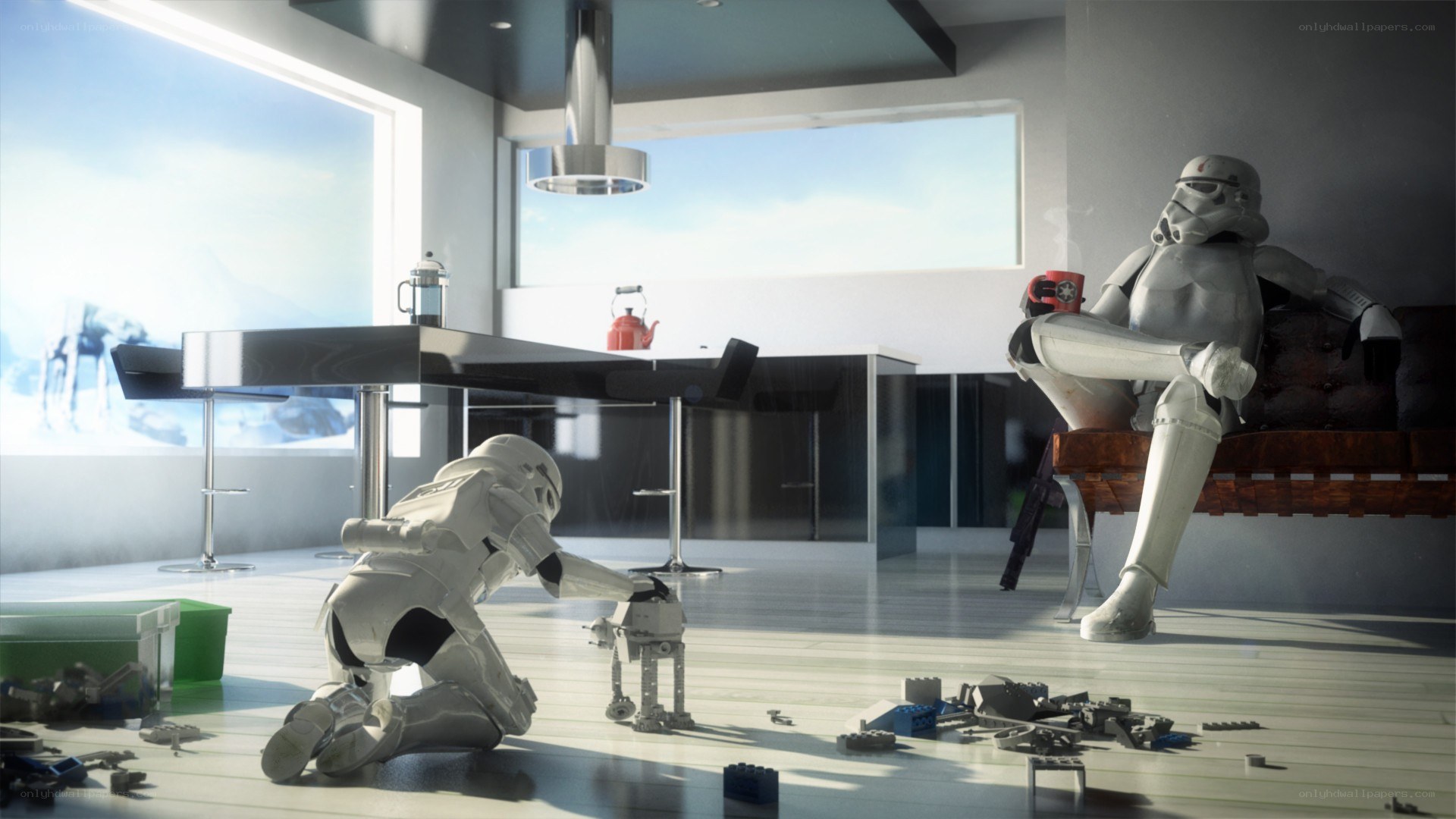 Stormtroopers playing with toys