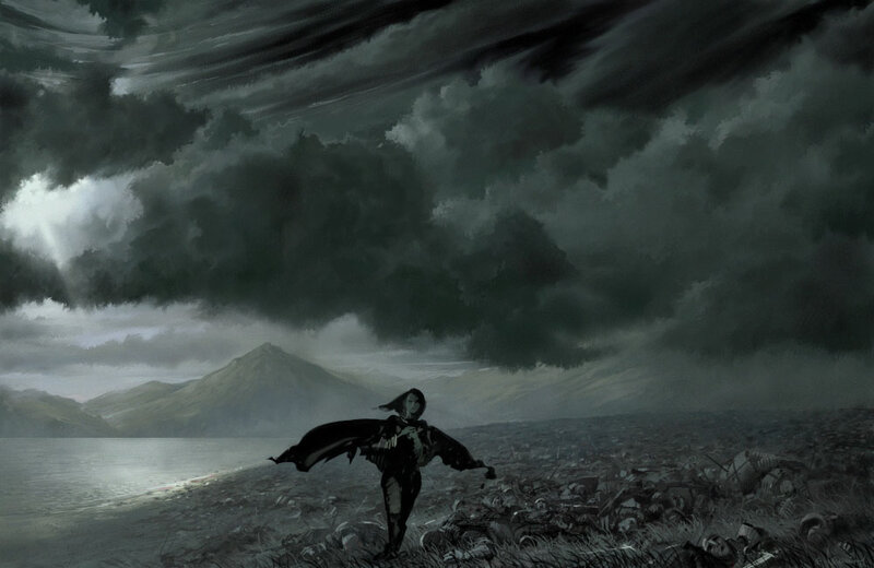 Stormy battlefield scene