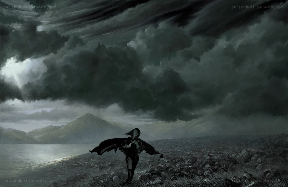 Stormy battlefield scene