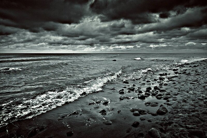 Stormy beach at dusk