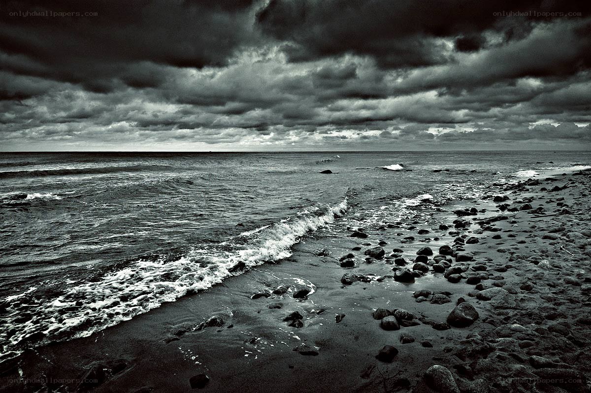 Stormy beach at dusk