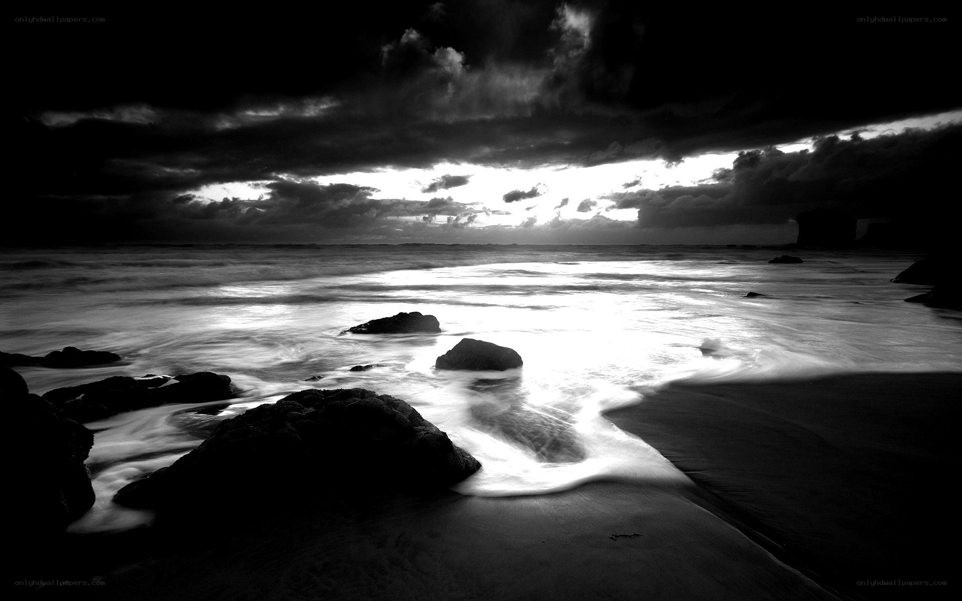 Stormy beach at dusk