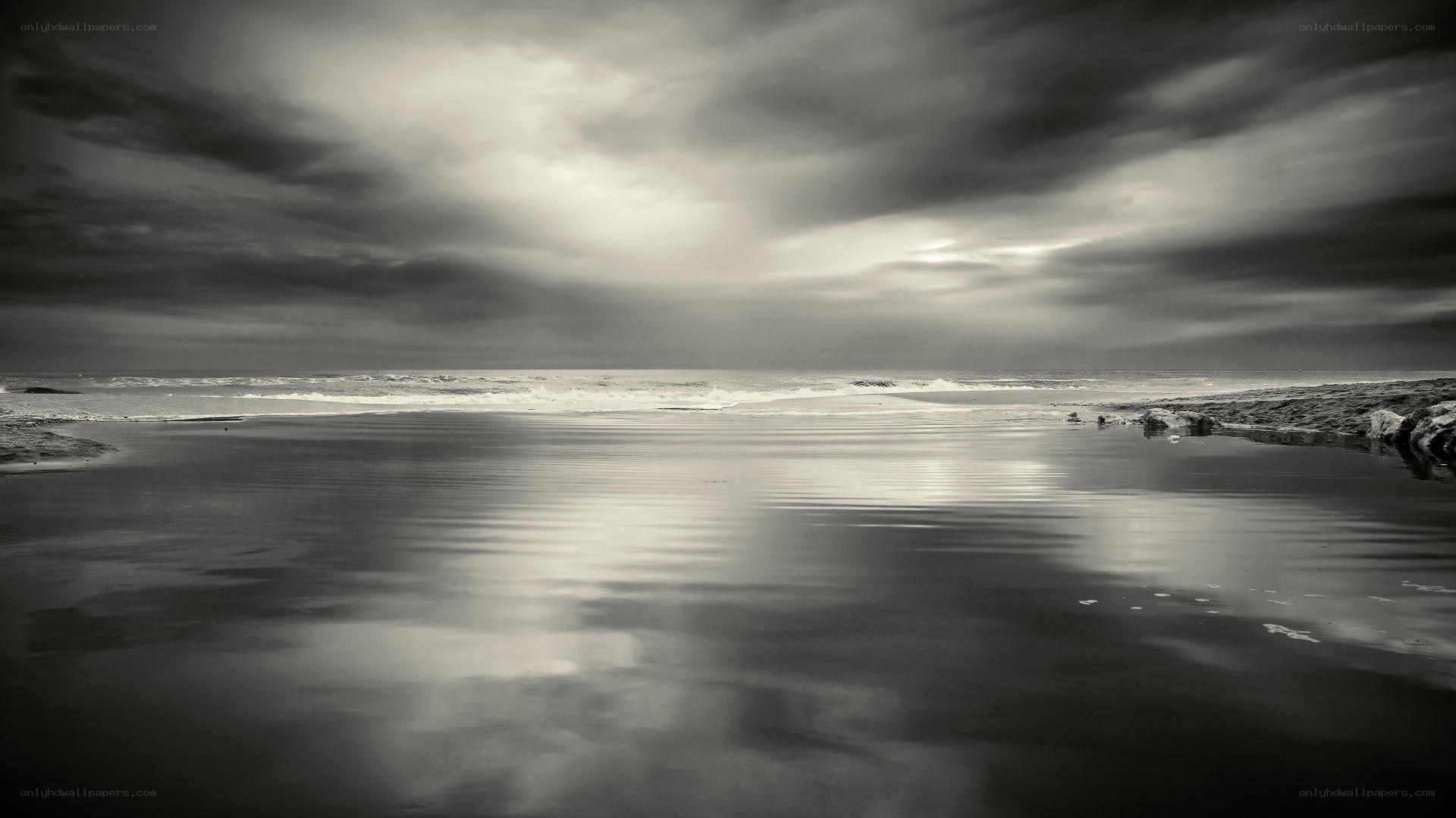 Stormy beach at dusk