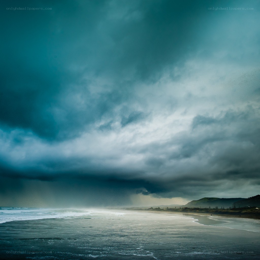 Stormy beach at dusk