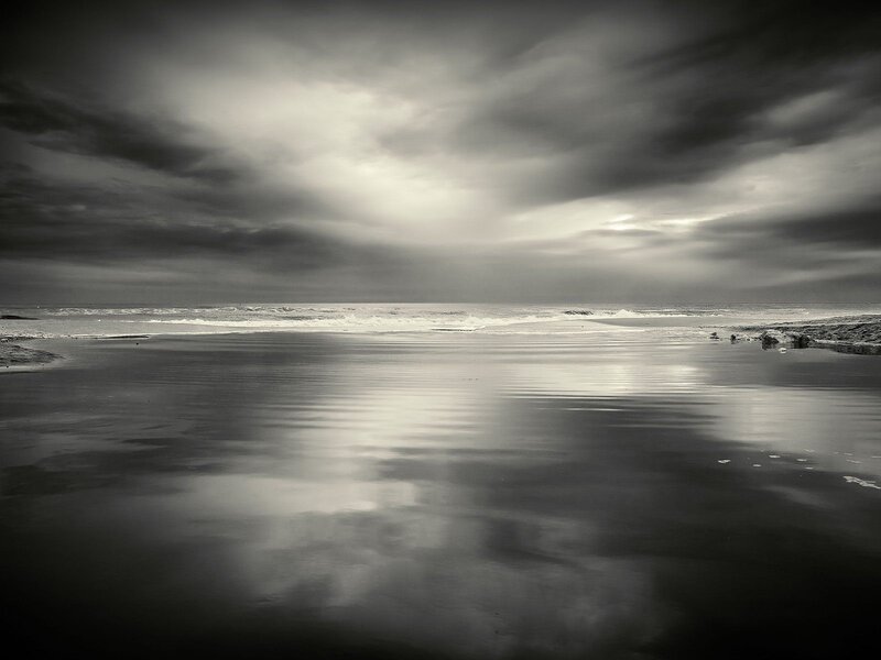 Stormy beach at dusk