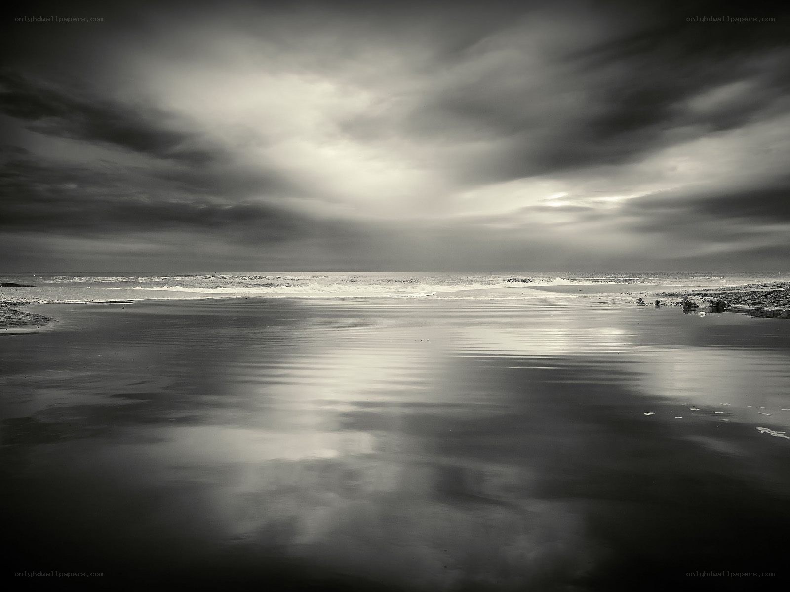 Stormy beach at dusk