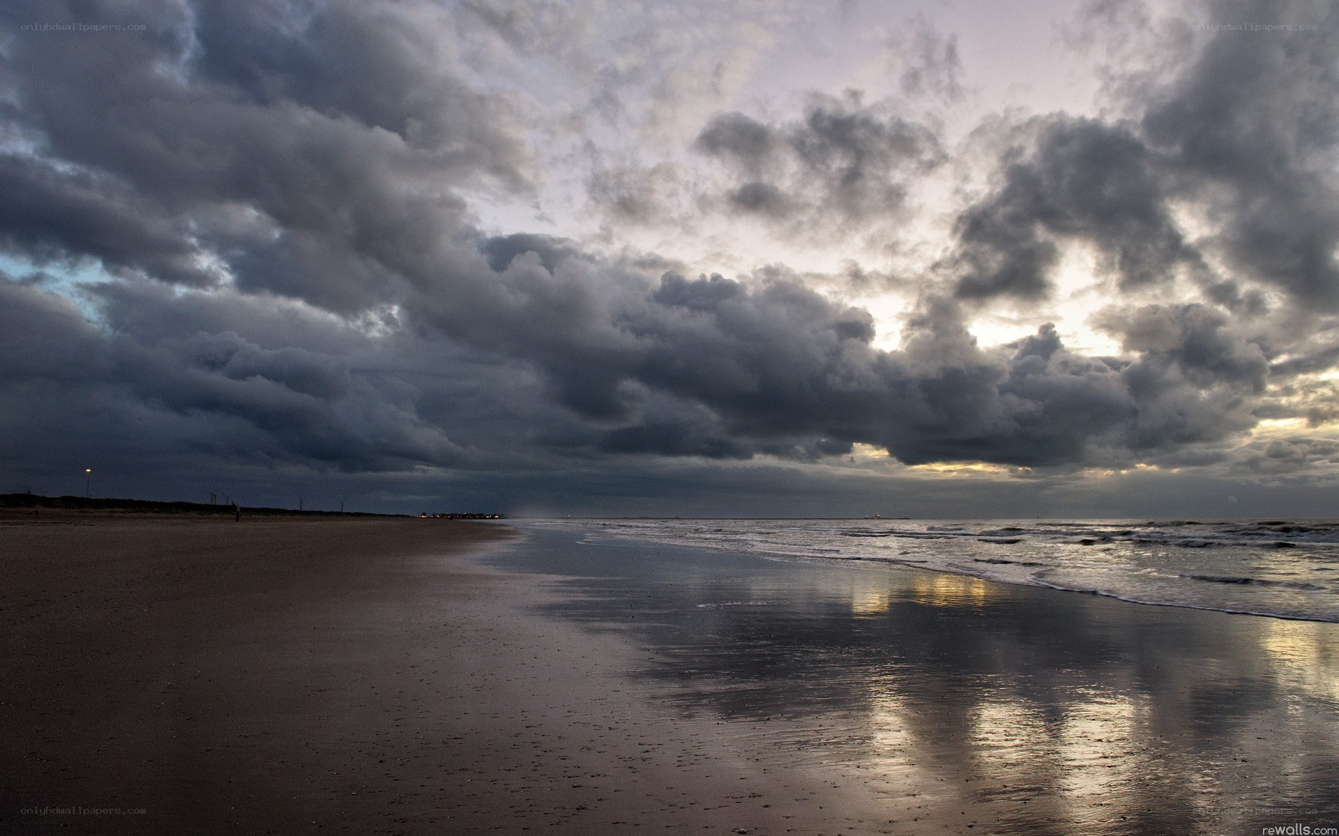Stormy beach at dusk