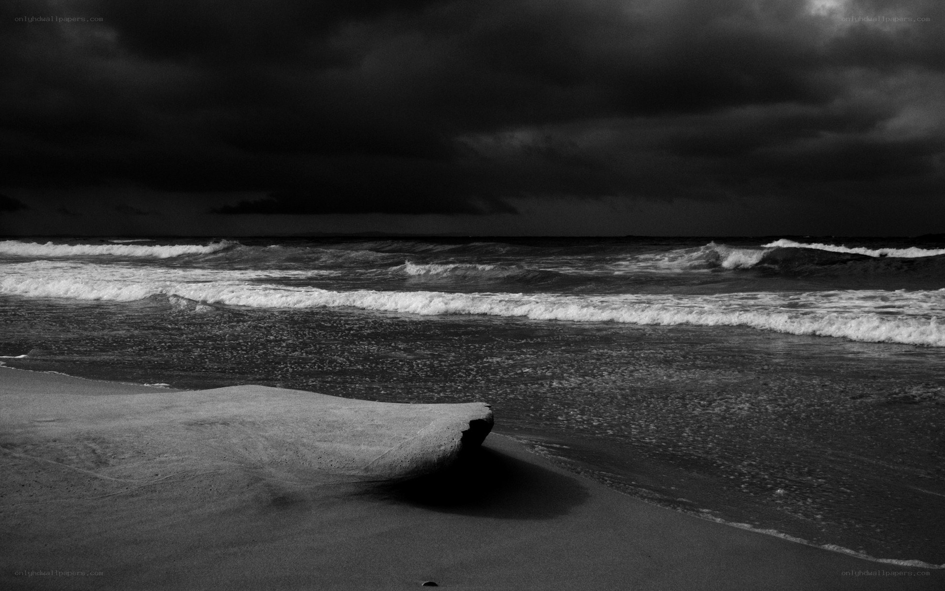 Stormy beach at dusk