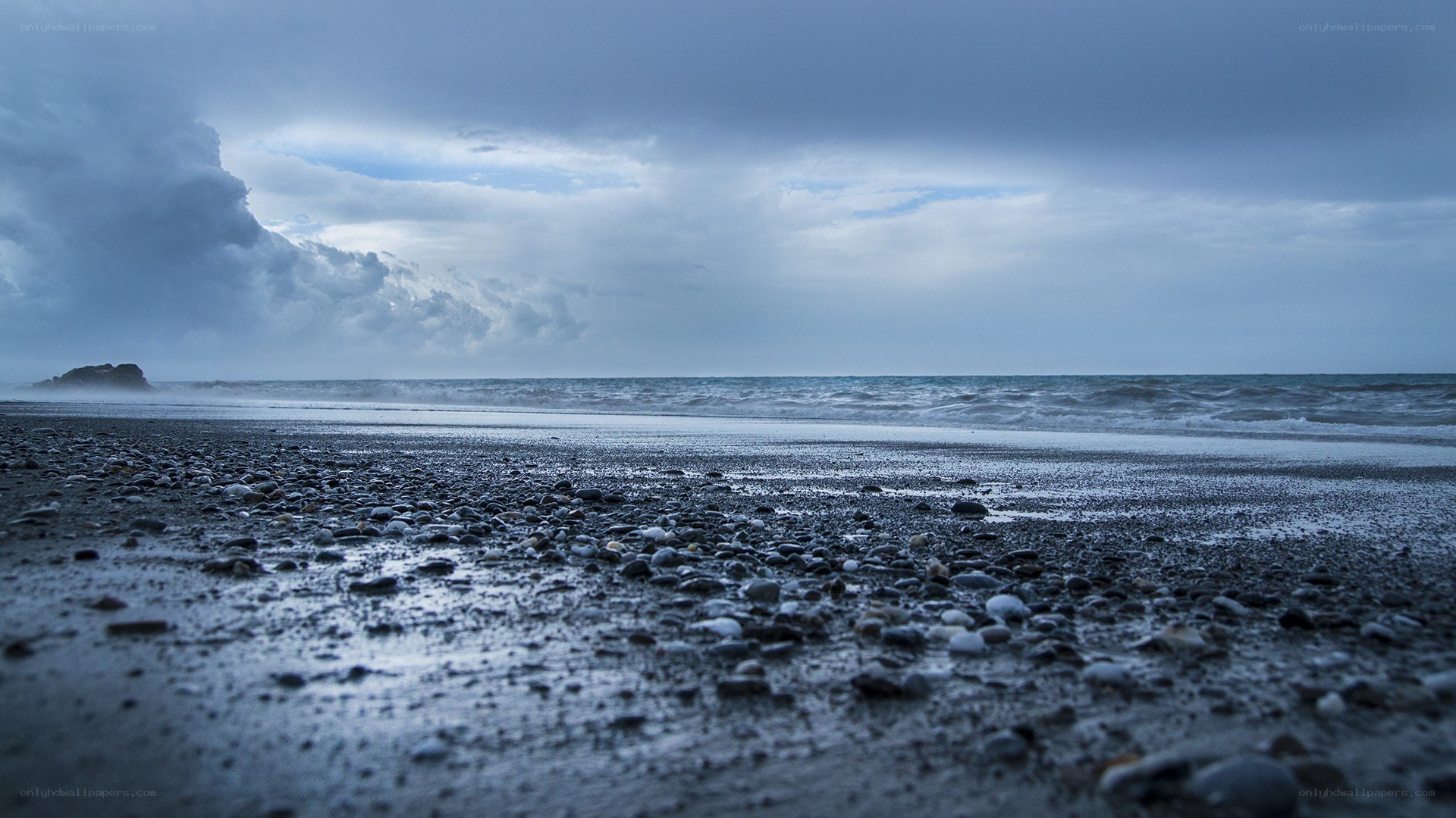 stormy beach at dusk
