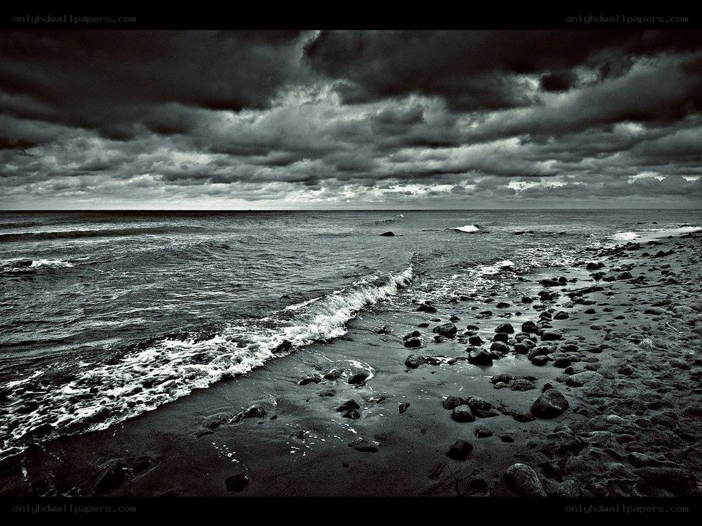 Stormy beach at dusk