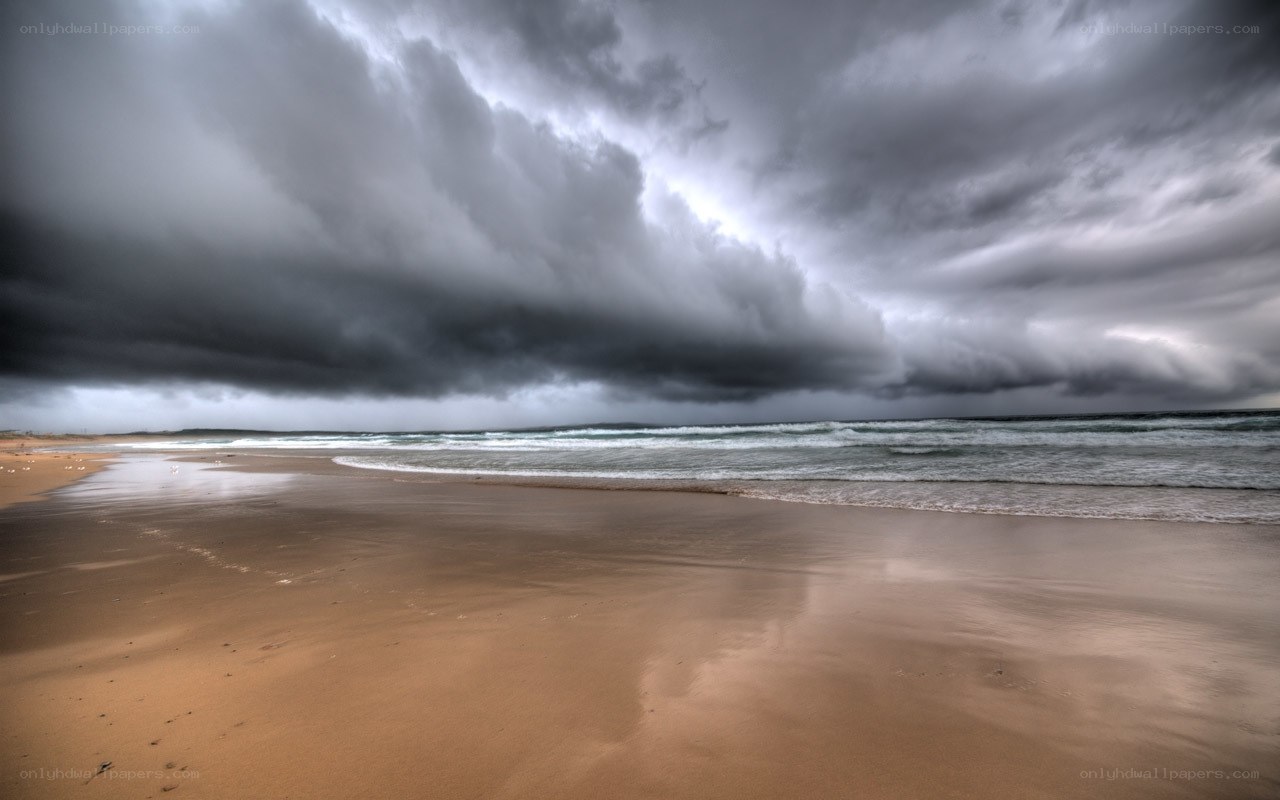 Stormy beach at dusk