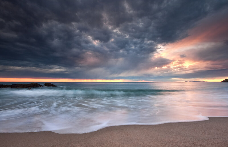 Stormy Beach at Sunset — Gray