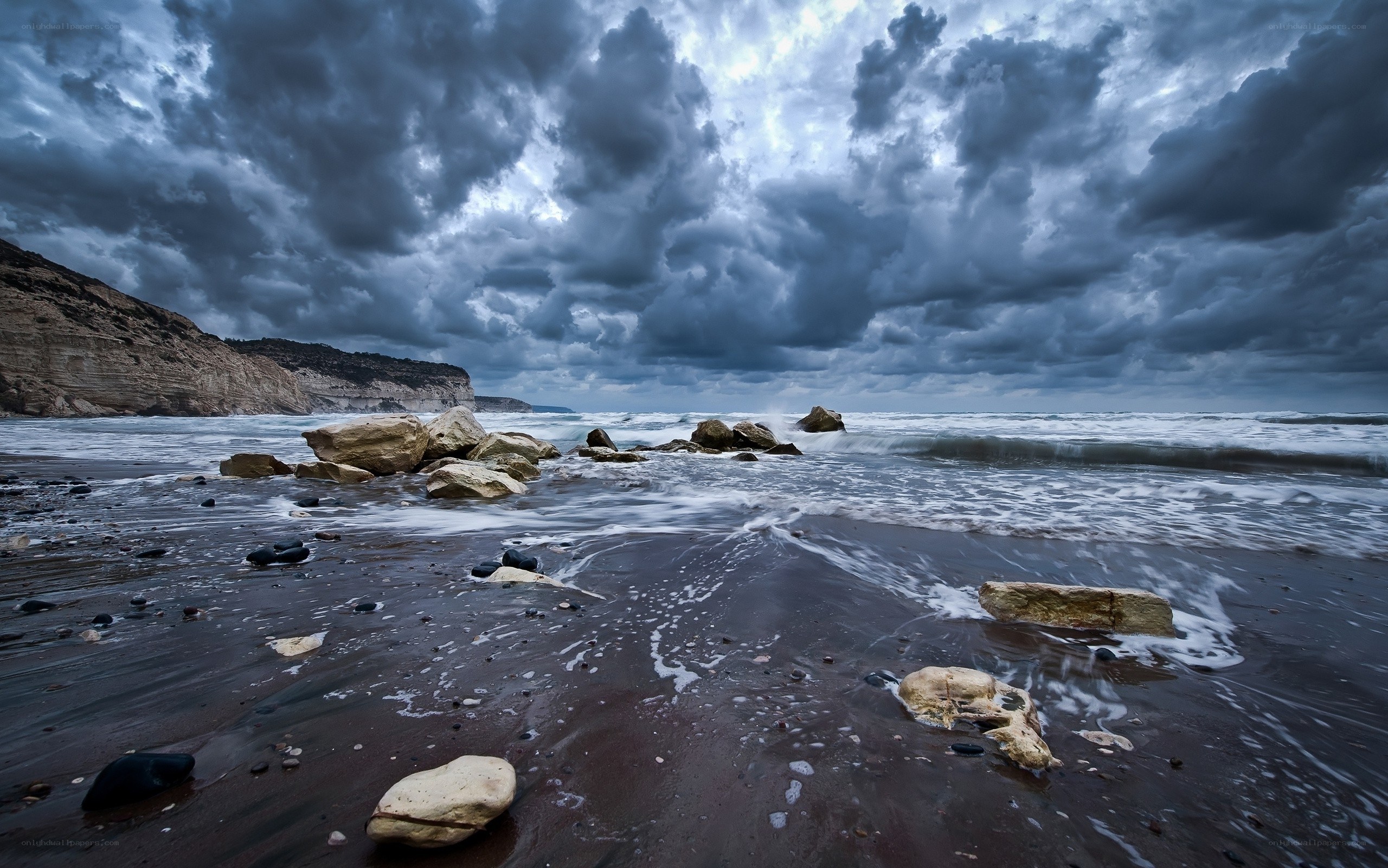 Stormy beach with dramatic clouds