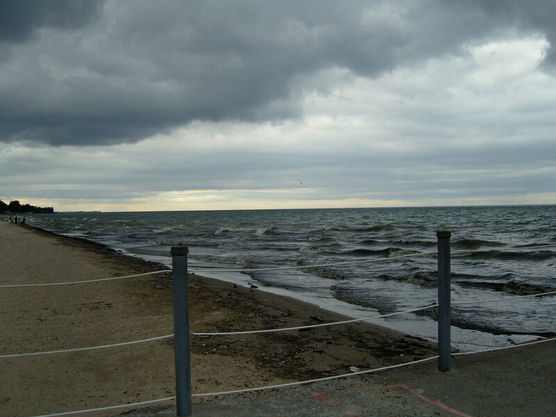Stormy beach with overcast sky