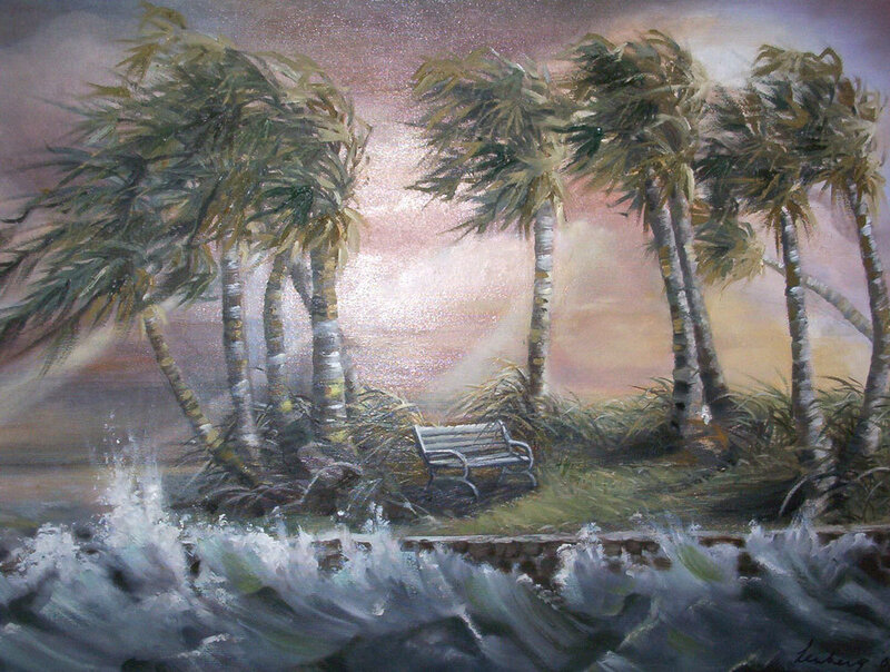 Stormy Beach with Palm Trees