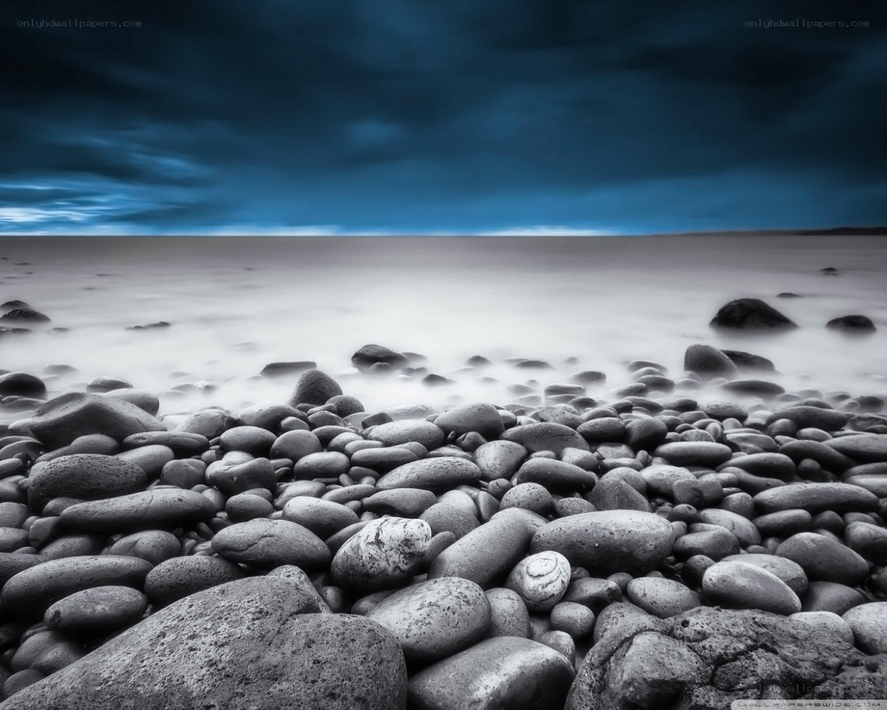 Stormy beach with pebbles