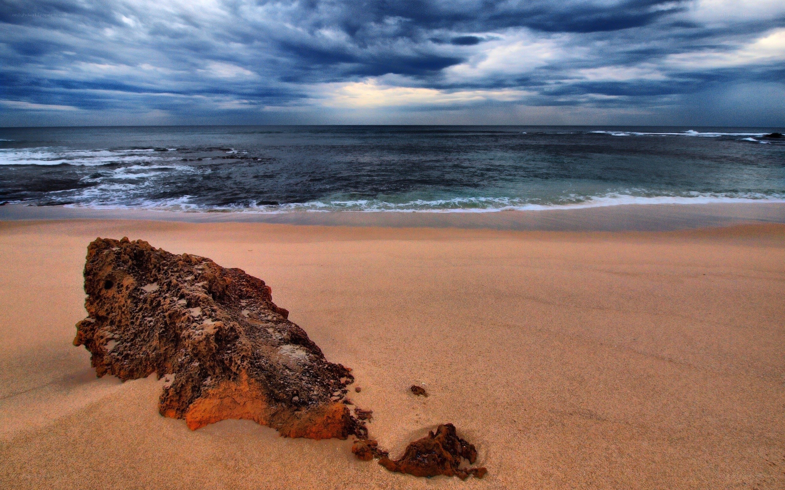 Stormy beach with rock