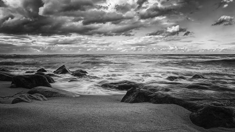 Stormy beach with rocks