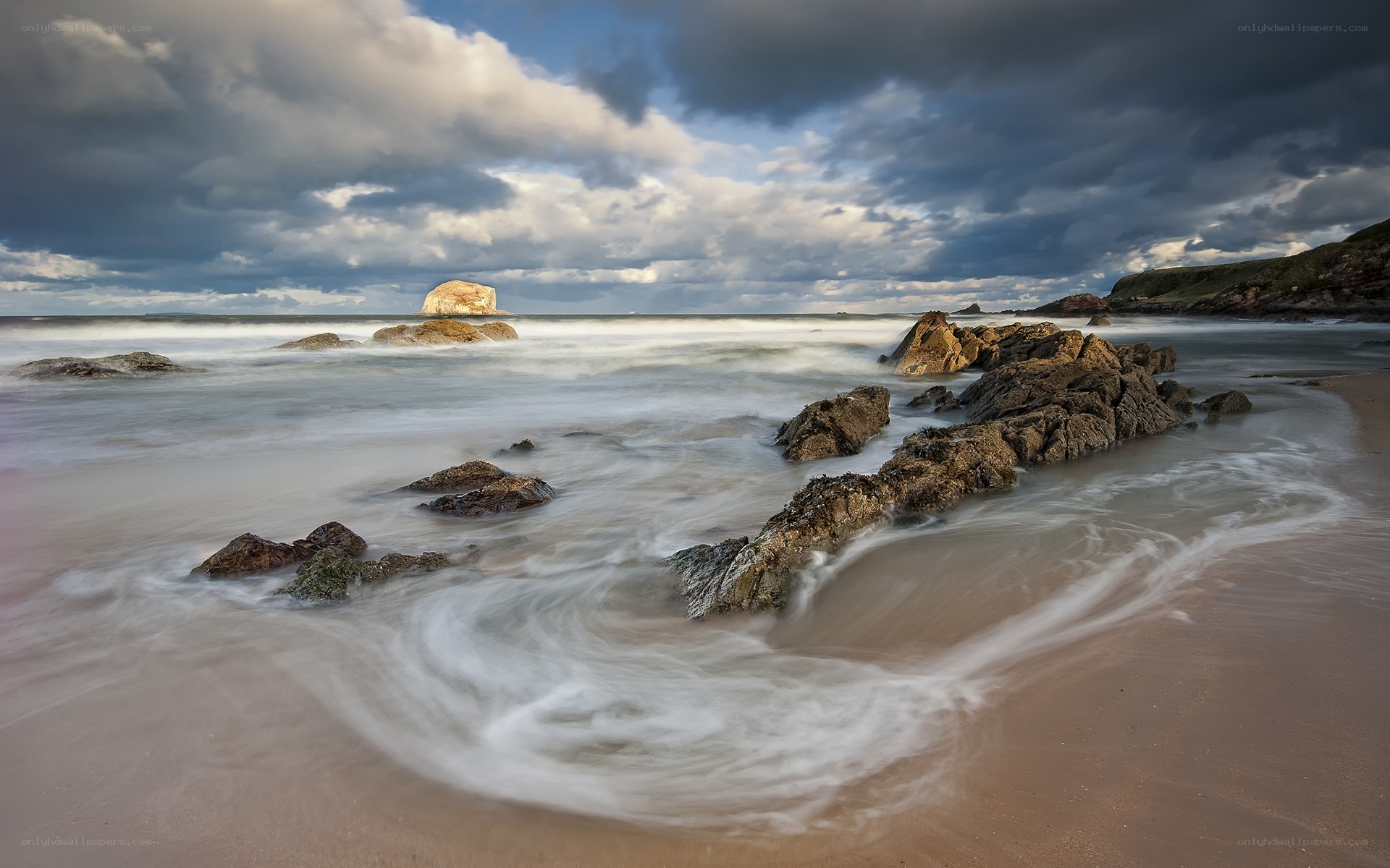 Stormy beach with sea stacks