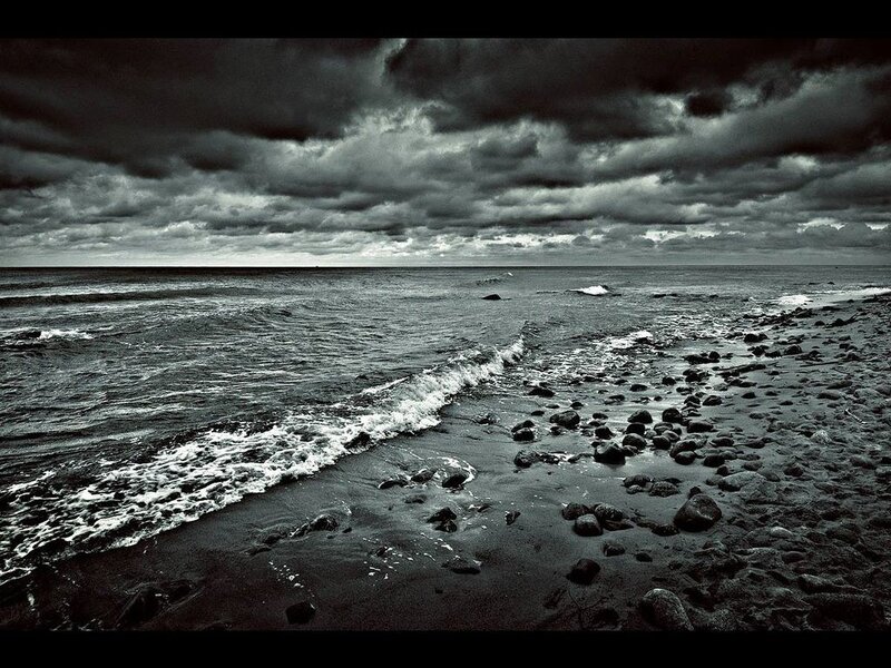 Stormy Beach with Waves — Black, Dramatic