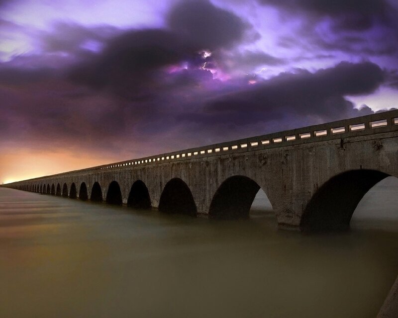 Stormy bridge at dusk