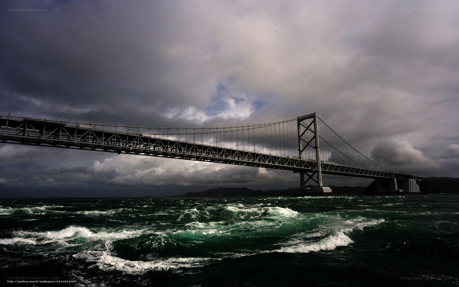 Stormy bridge over turbulent sea