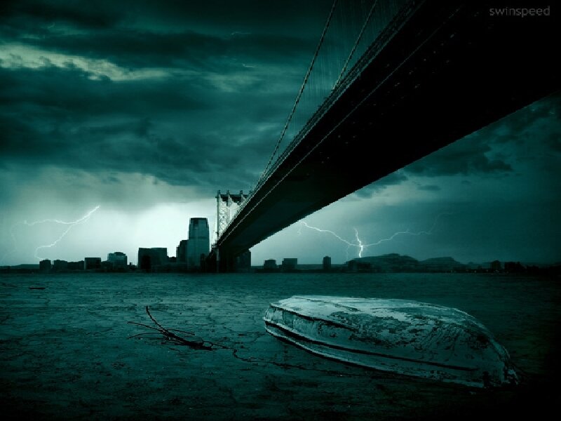 Stormy bridge scene
