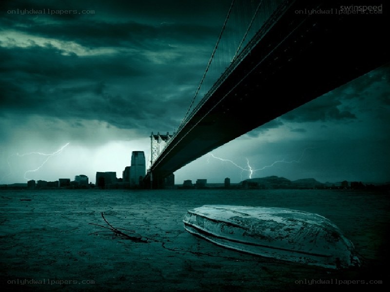 Stormy bridge scene