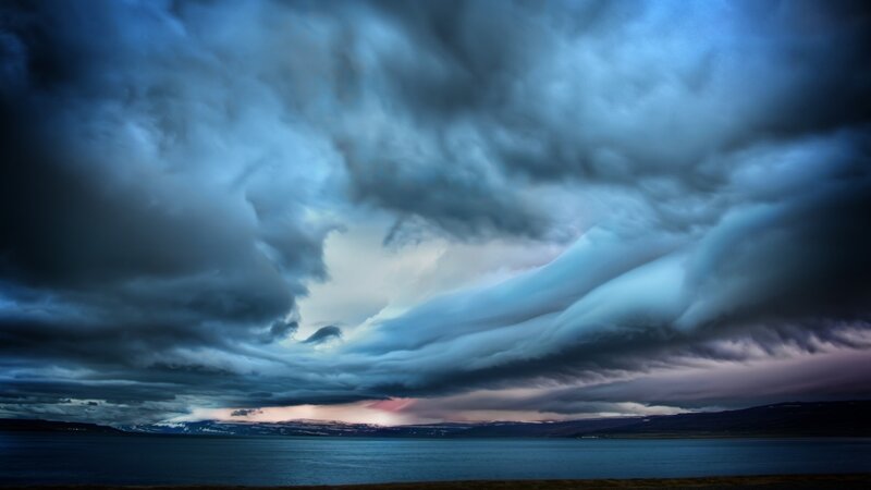 Stormy clouds over a lake