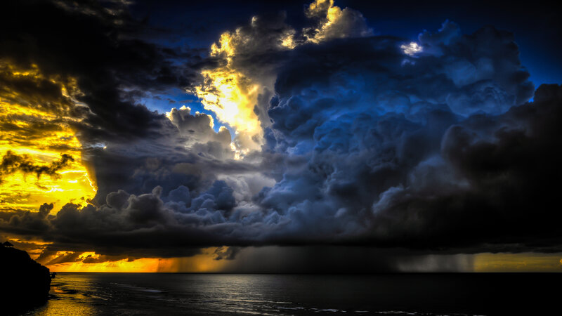 Stormy Clouds over Ocean — Blue, Dramatic